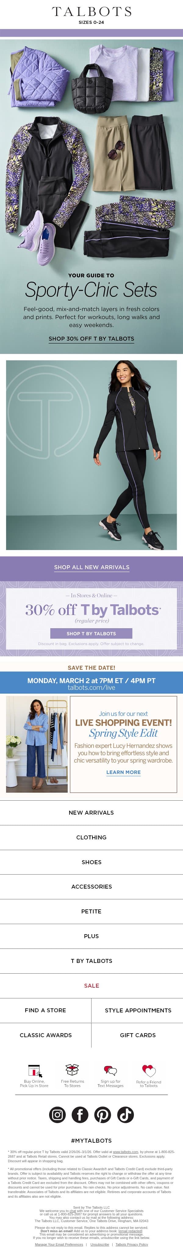 Sporty-Chic Sets + 30% Off T by Talbots email from Talbots screenshot
