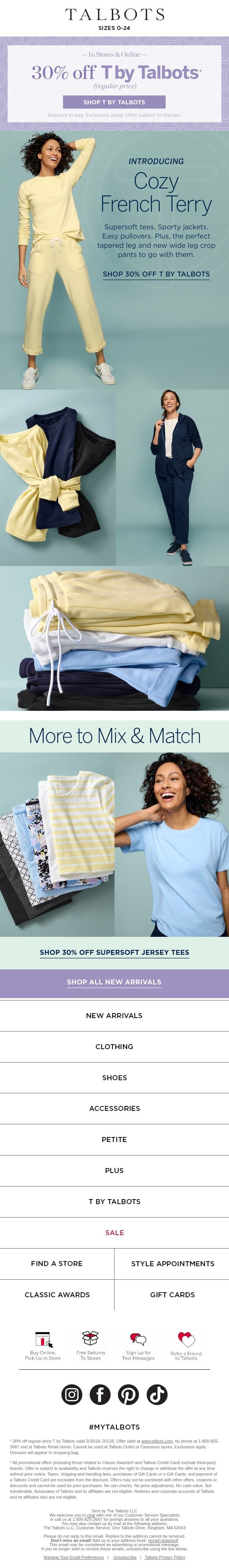 📣 30% off T by Talbots STARTS NOW!* email from Talbots screenshot