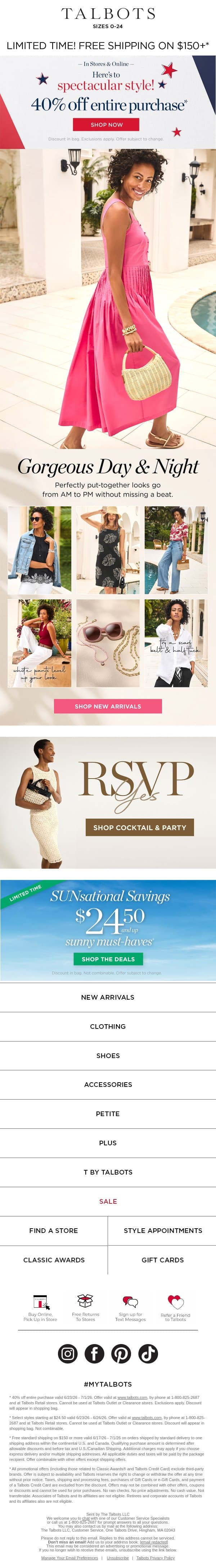 40% off EVERYTHING + AM to PM Perfection* email from Talbots screenshot