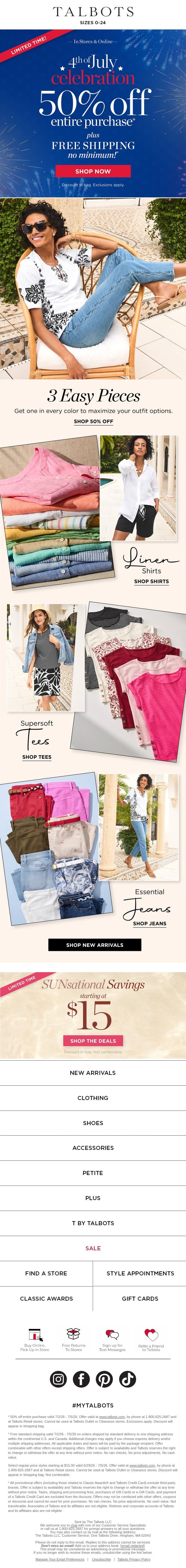 ❤️ 💙 50% off ENTIRE site + FREE shipping starts NOW* email from Talbots screenshot