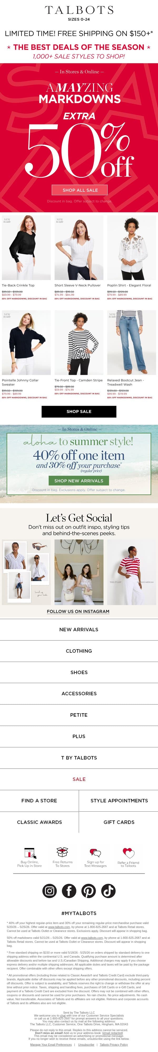 So many must-haves—EXTRA 50% OFF markdowns! email from Talbots screenshot