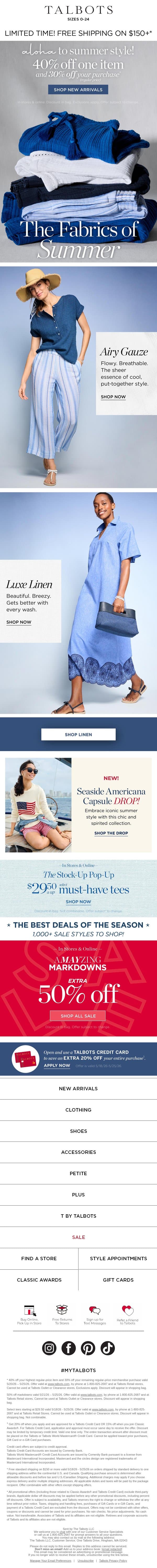 New Arrivals, anyone? 40% off a favorite + 30% off everything else* email from Talbots screenshot