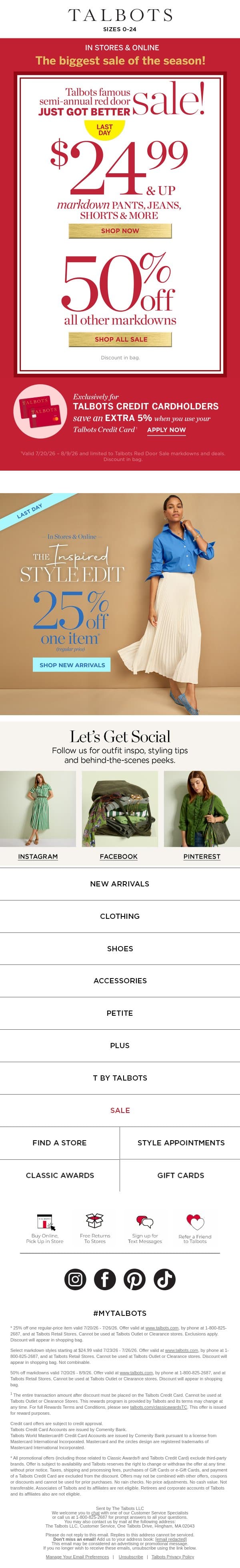 LAST DAY! $24.99 & up markdowns pants & jeans email from Talbots screenshot
