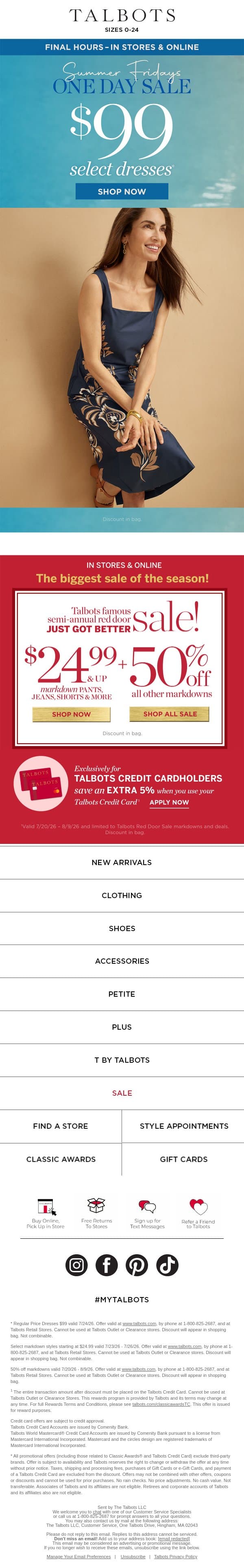 ⌛ Time’s running out for $99 select DRESSES email from Talbots screenshot