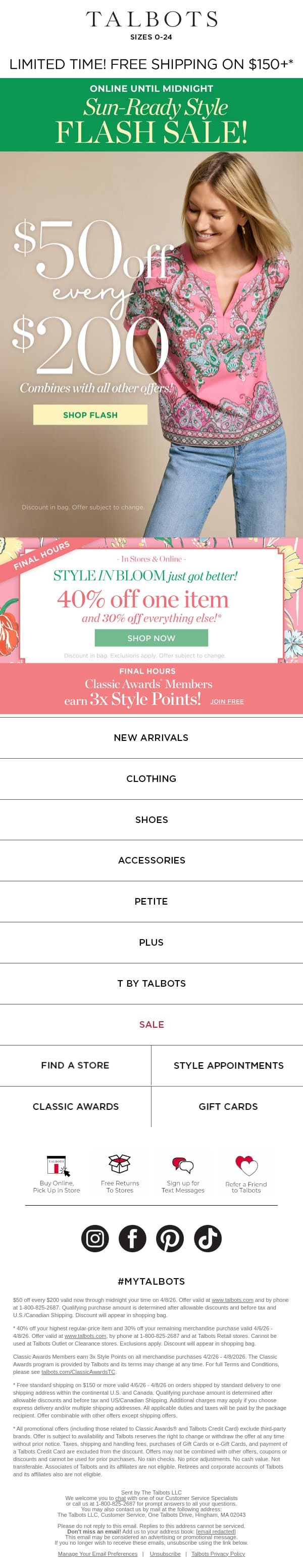 $50 off + up to 40% off ⚡ ENDS MIDNIGHT ⚡ email from Talbots screenshot