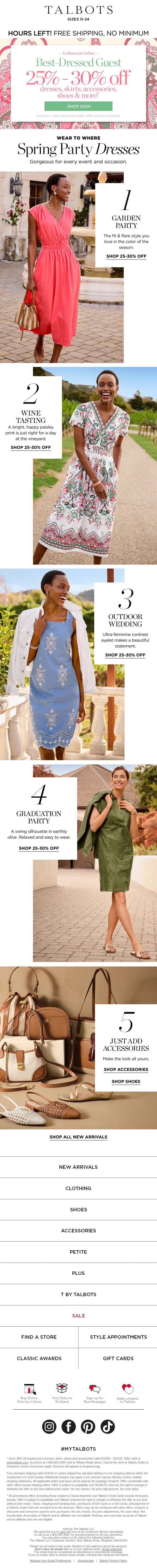 FREE Ship + 25-30% off Dresses, Skirts, Shoes, MORE email from Talbots screenshot