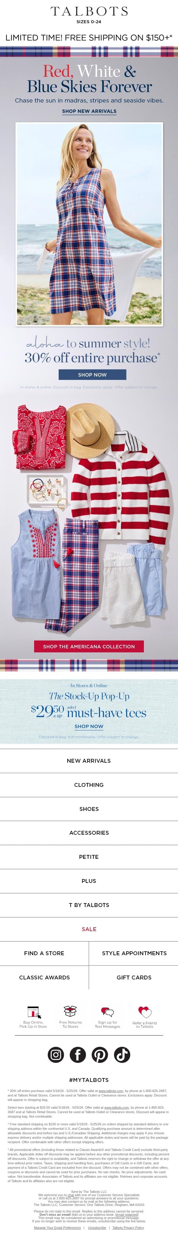 Americana in Print + 30% off your ENTIRE purchase* email from Talbots screenshot