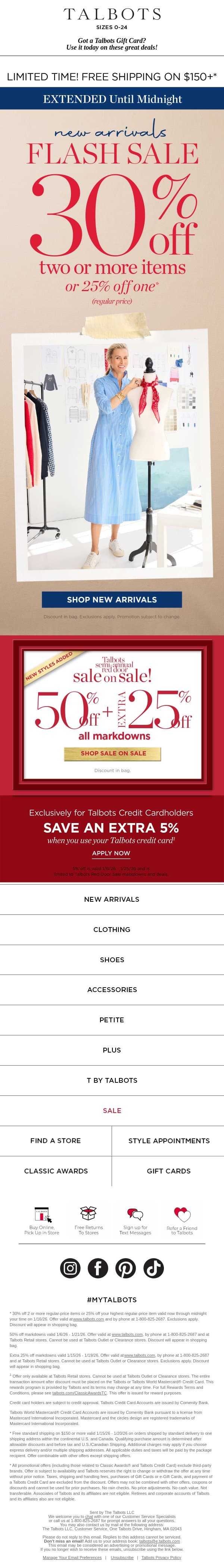 Extended to MIDNIGHT ⚡ 30% off 2+ items ⚡ email from Talbots screenshot