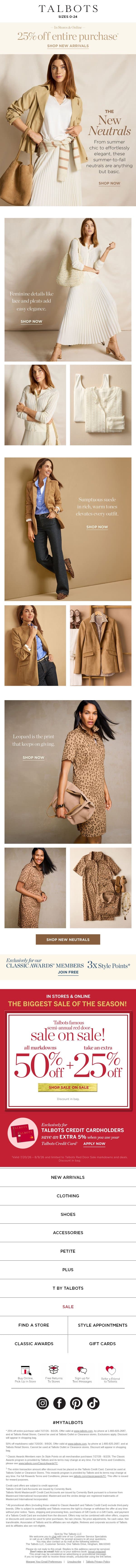 25% off your entire purchase, including our NEW ARRIVALS email from Talbots screenshot