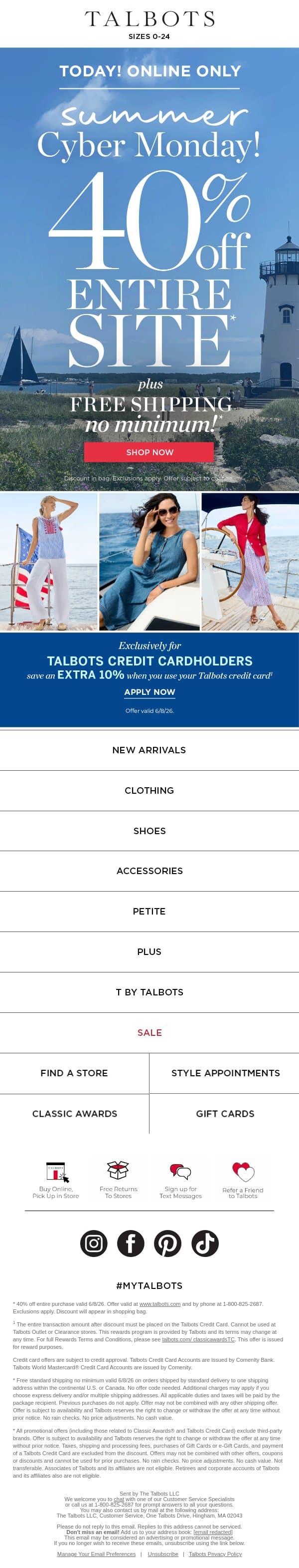 We’ve never done this! 40% off + EXTRA 10% off for Credit Cardholders* email from Talbots screenshot