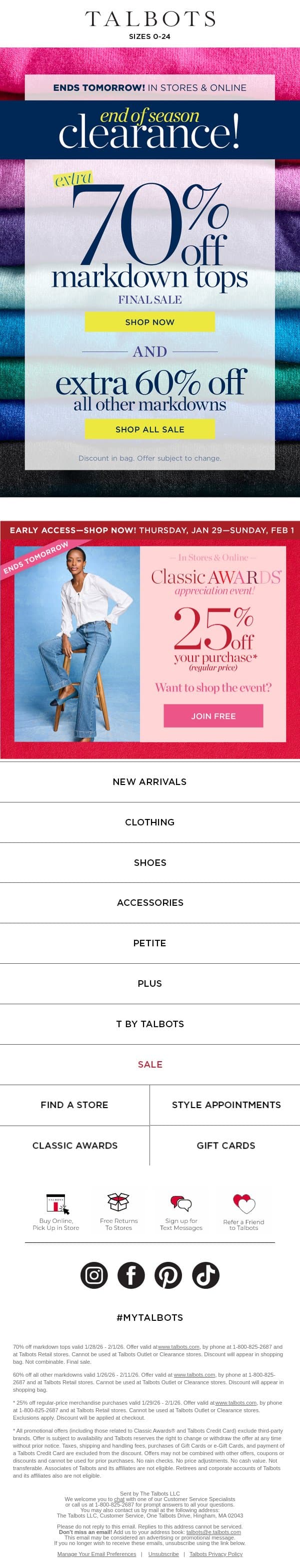 AMAZING SAVINGS—click quick, this won’t last long! email from Talbots screenshot