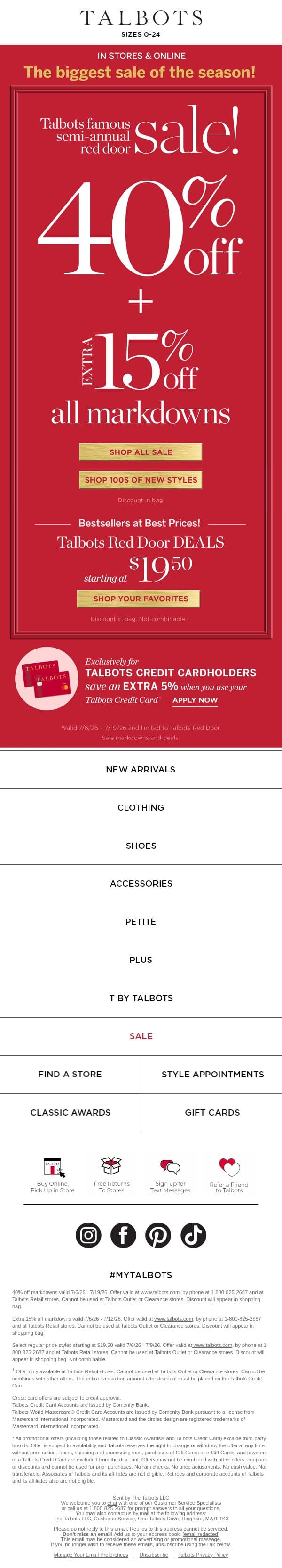 SALE on SALE—new styles just added! email from Talbots screenshot