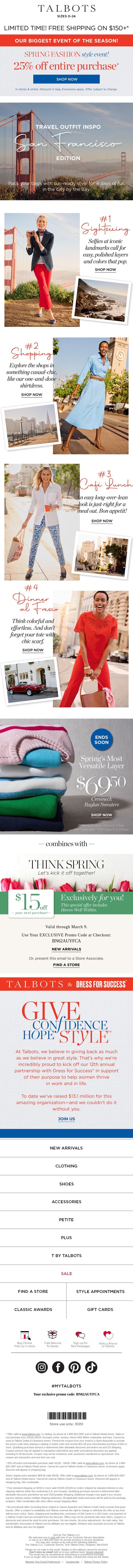 🧳 Girls’ Trip to San Francisco + $15 OFF* email from Talbots screenshot