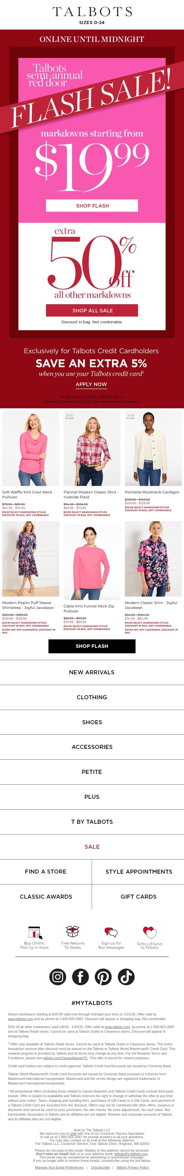 ❗ FLASH SALE ❗ $19.99 & up markdowns email from Talbots screenshot