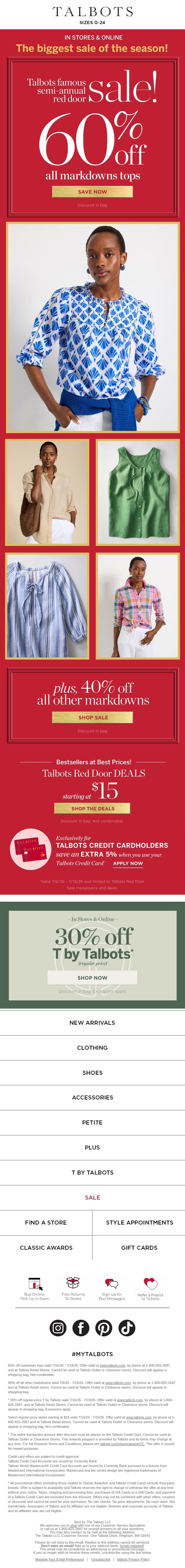 🔴🚪 INSIDE: 60% off all sale Tees, Shirts, Sweaters, MORE email from Talbots screenshot