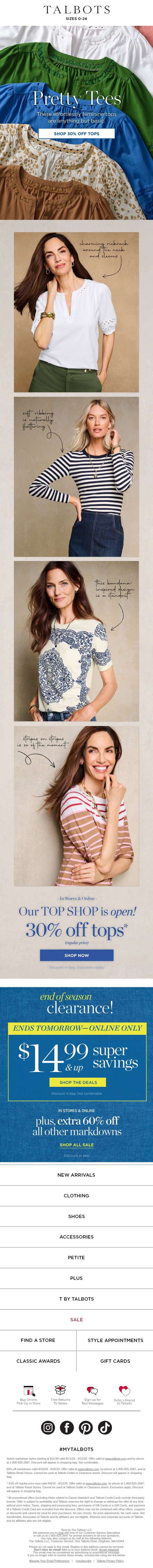 Our essential tees are the perfect summer-to-fall layer. email from Talbots screenshot
