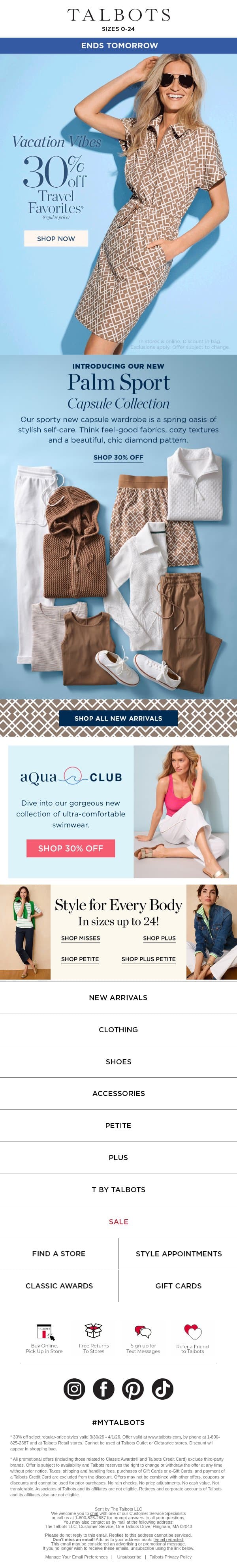 Introducing our New PALM SPORT Capsule Collection email from Talbots screenshot