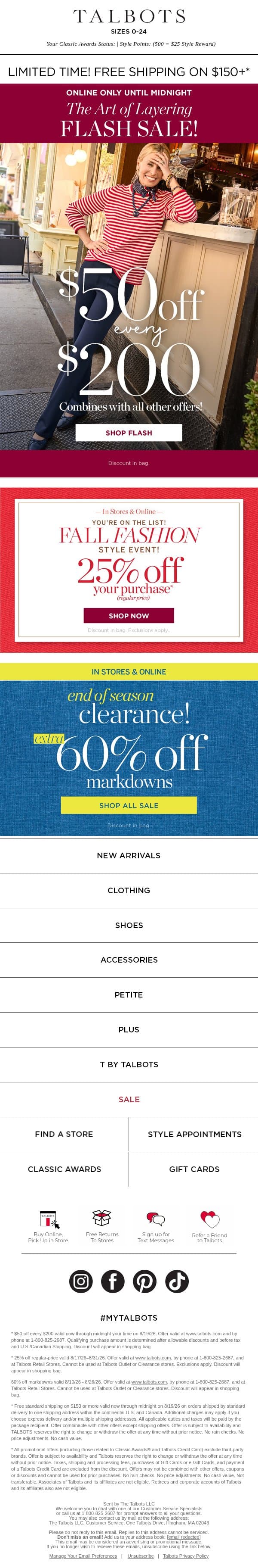 📸 FLASH SALE 📸 $50 off + 25% off email from Talbots screenshot