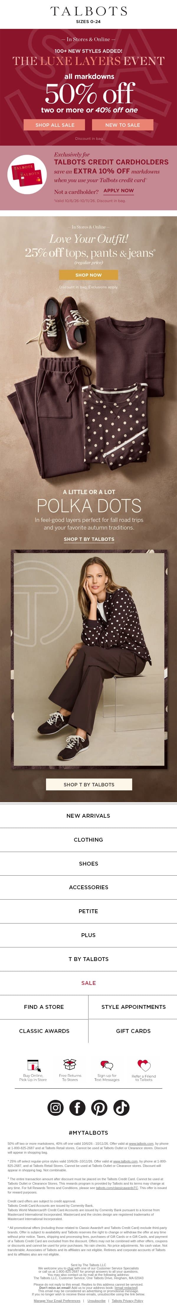NEW TO SALE—50% off 2+ markdowns! email from Talbots screenshot