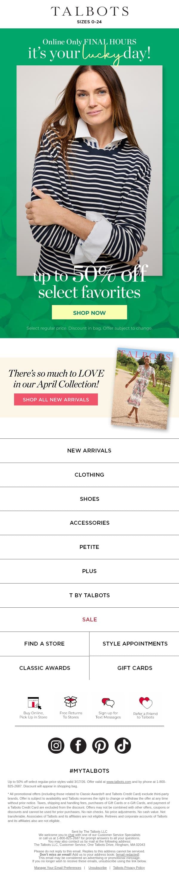 ✅ LAST CALL for UP TO 50% OFF select favorites email from Talbots screenshot