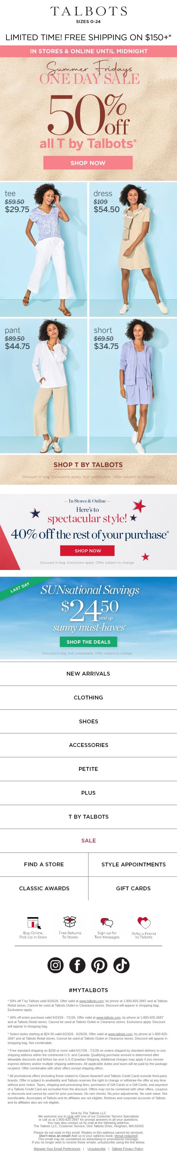 One Day Sale! 50% off all T by Talbots* email from Talbots screenshot