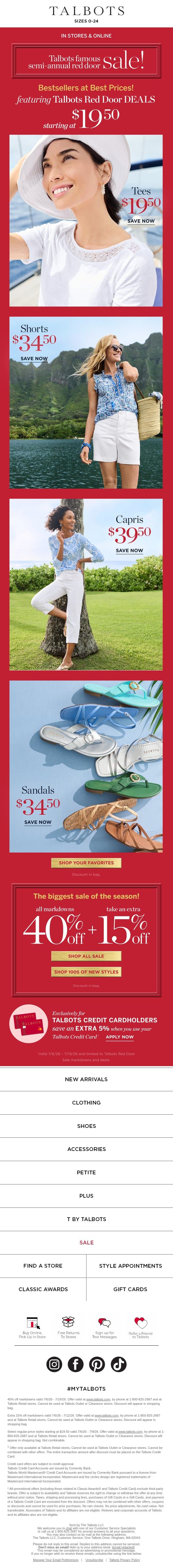 What’s $19.50 & up? BESTsellers at BEST prices! email from Talbots screenshot