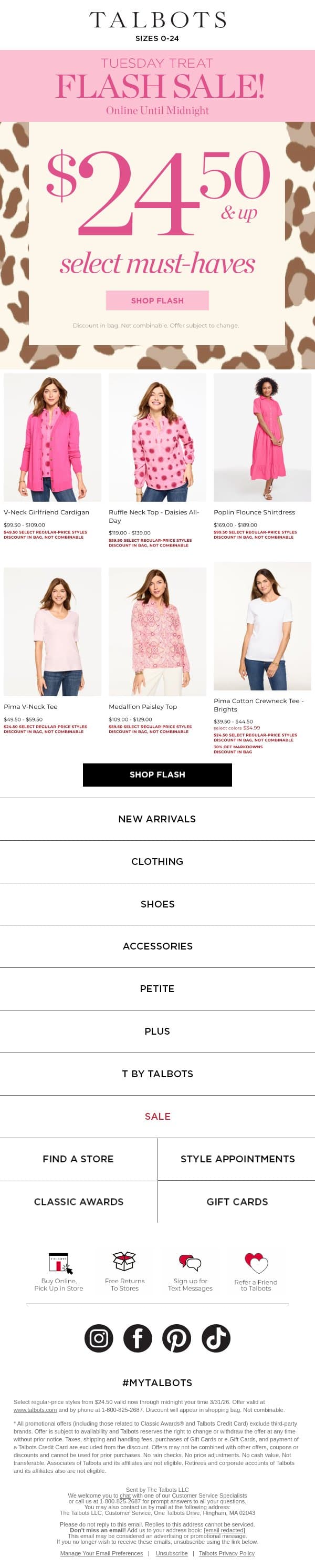 ⚡FLASH SALE ⚡ $24.50 & up select must-haves email from Talbots screenshot