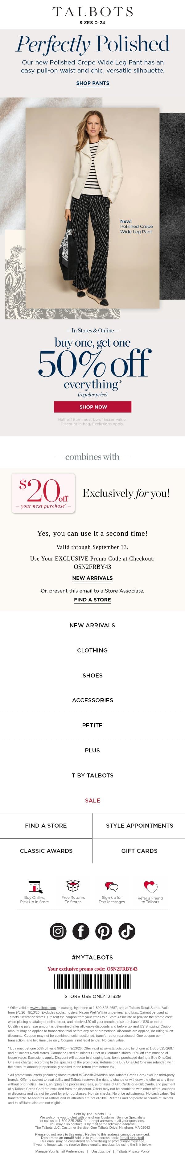 Fall Must-Have: Our New Polished Crepe Pant email from Talbots screenshot