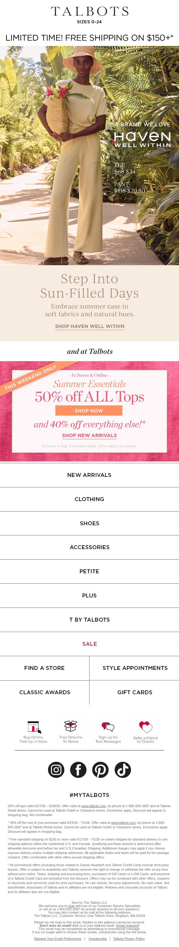 The chicest lounge set ever? email from Talbots screenshot