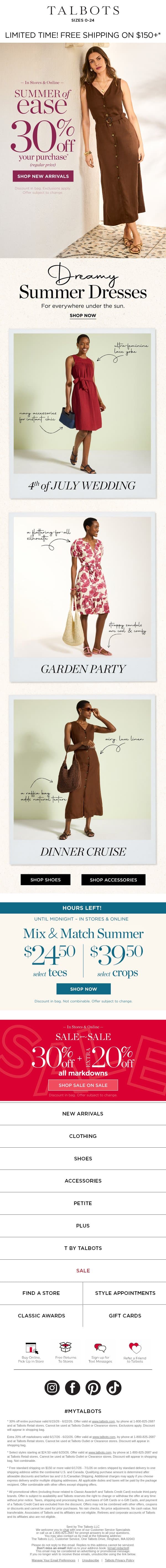 A Dress for Every Sunny Occasion—30% off!* email from Talbots screenshot