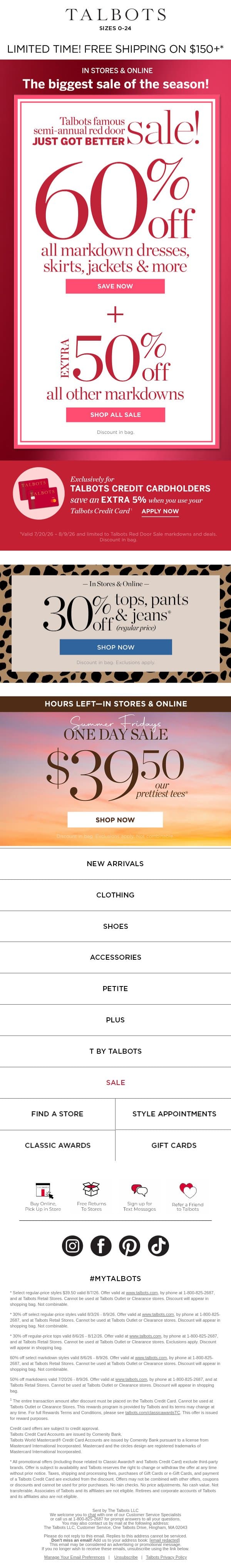 🔴🚪60% off all sale Dresses, Skirts, Jackets, MORE email from Talbots screenshot