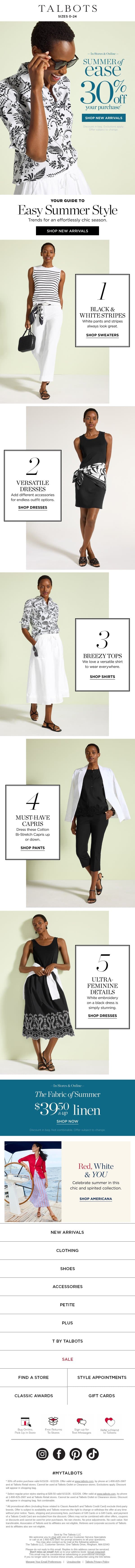 30% off ENTIRE purchase + NEW Summer Trends* email from Talbots screenshot