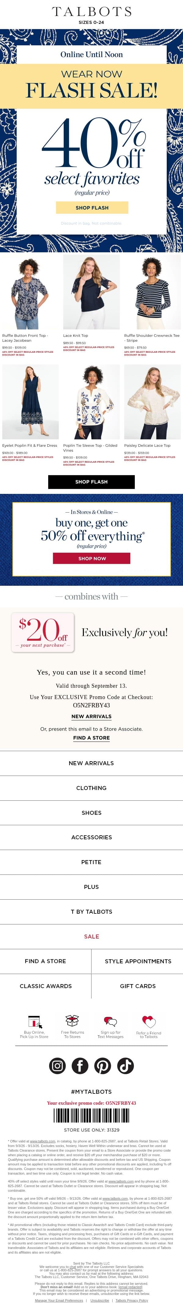 ⚡Flash Sale until NOON⚡40% off select favorite! email from Talbots screenshot