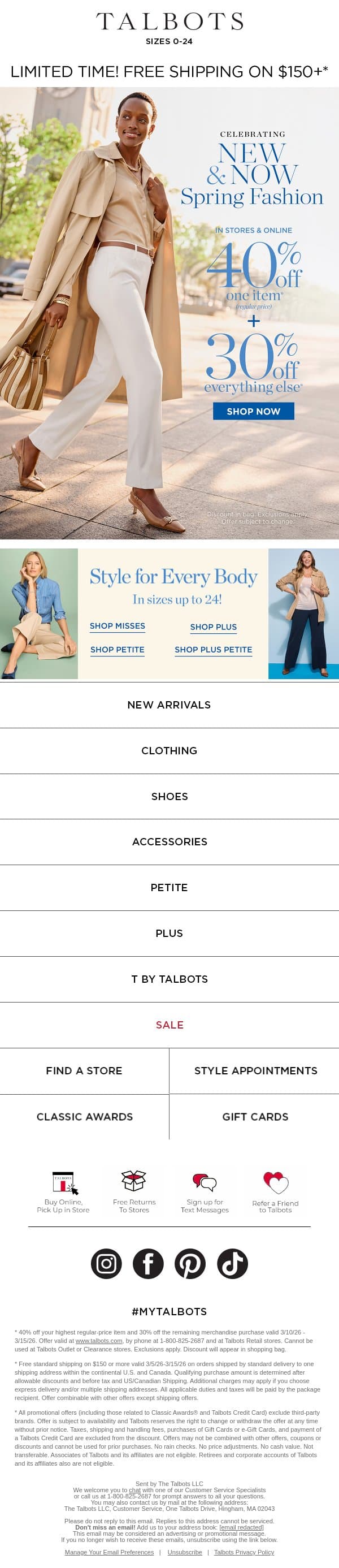 🎉 40% off your regular-price FAVORITE!* email from Talbots screenshot