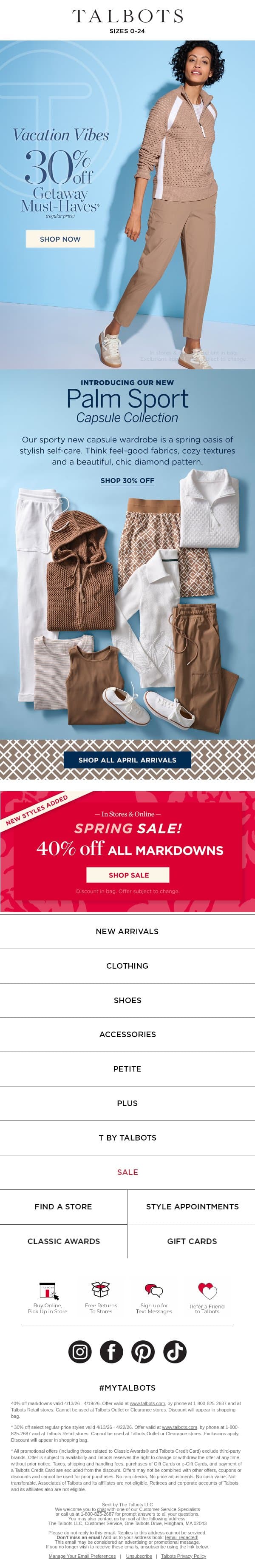 30% off our NEW Palm Sport Capsule Collection email from Talbots screenshot