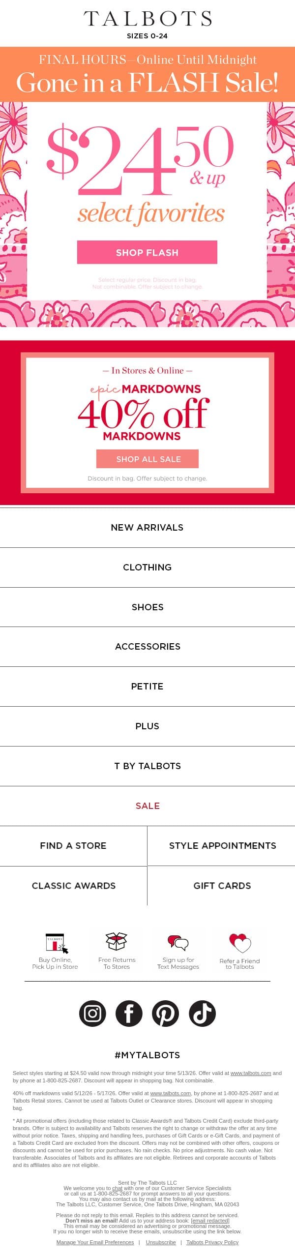 $24.50 & up must-haves ⚡ ENDS MIDNIGHT ⚡ email from Talbots screenshot