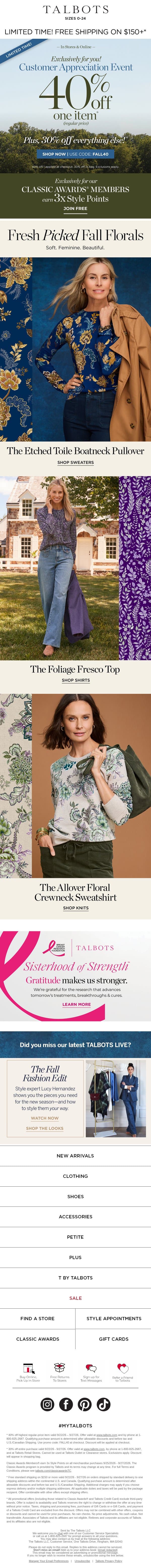 40% off 1 + 3x Style Points ENDS TOMORROW* email from Talbots screenshot