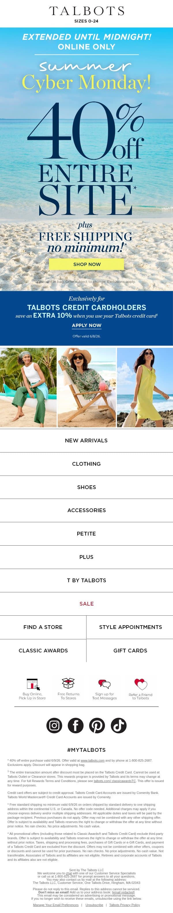 EXTENDED ONE DAY! 40% off entire site* email from Talbots screenshot