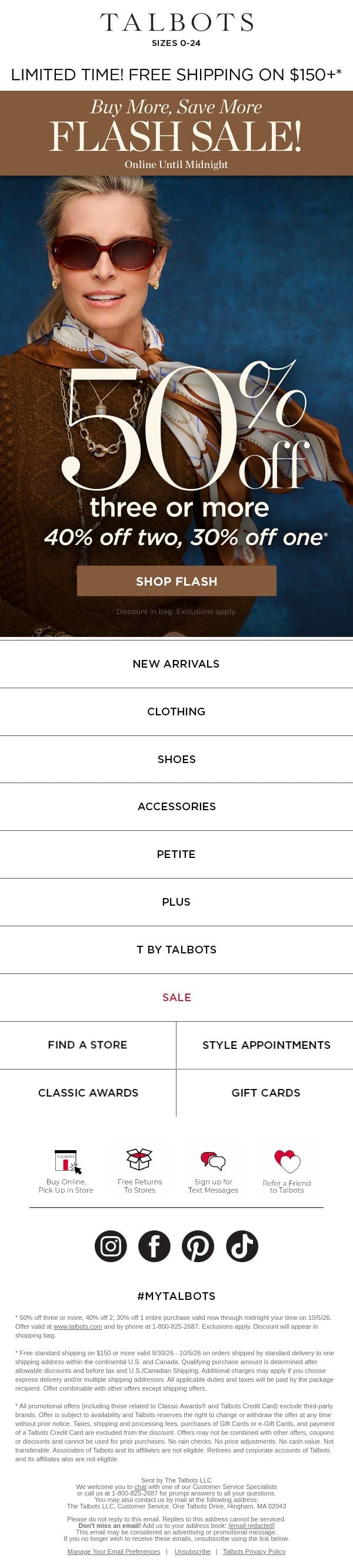 ⚡ Flash Sale ⚡ 50% off 3+ items or 40% off 2* email from Talbots screenshot