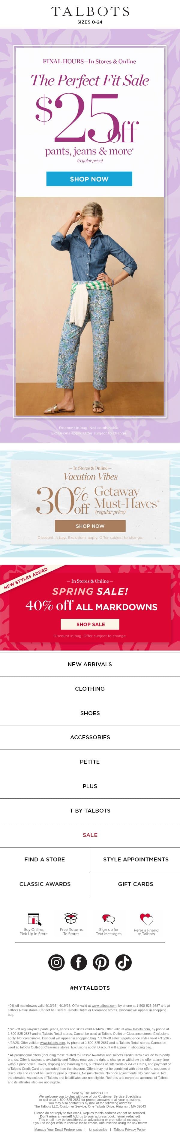 LAST CALL! $25 off Pants, Jeans & More ENDS MIDNIGHT 👖 email from Talbots screenshot