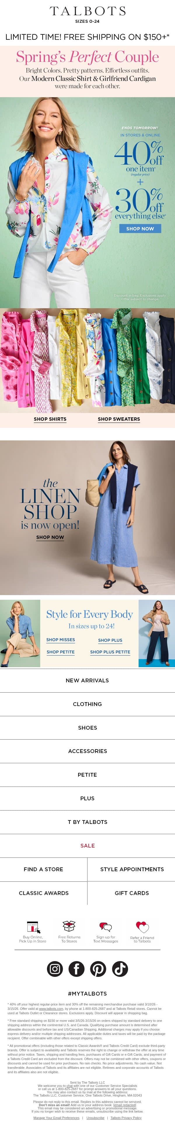 The Perfect Pair for Endless Outfit Options email from Talbots screenshot