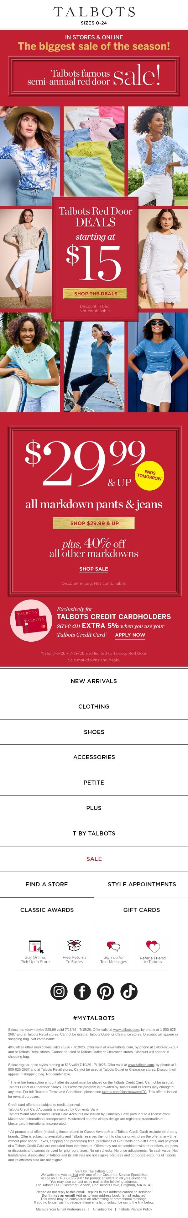 Wear-Now DEALS from $15! email from Talbots screenshot