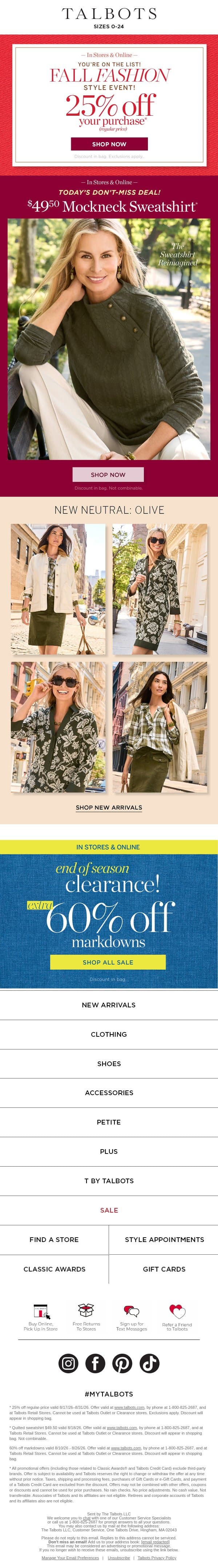 📞 You’re on the list! 25% off your purchase email from Talbots screenshot