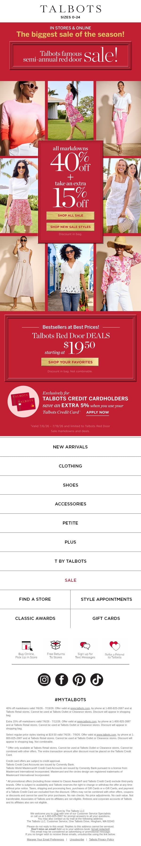 🤩 Shop the BIGGEST SALE of the SEASON! email from Talbots screenshot
