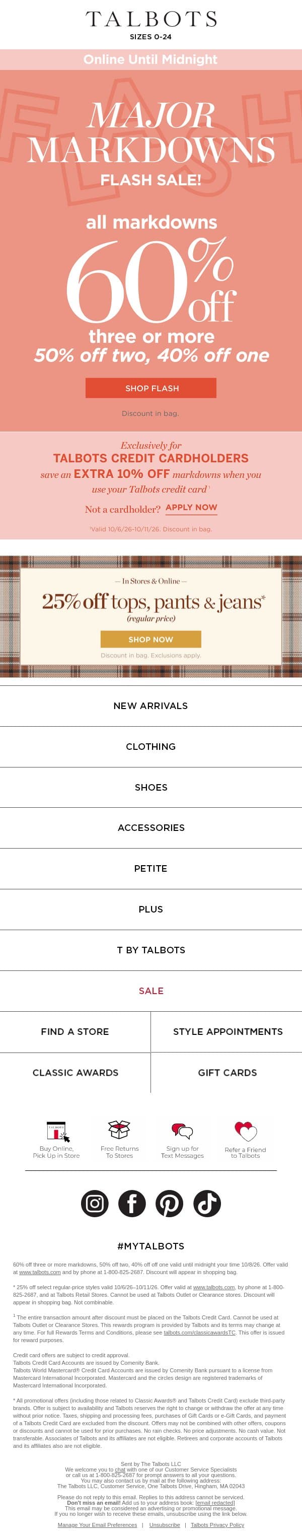 60% off 3+ markdowns ⚡ENDS MIDNIGHT⚡ email from Talbots screenshot