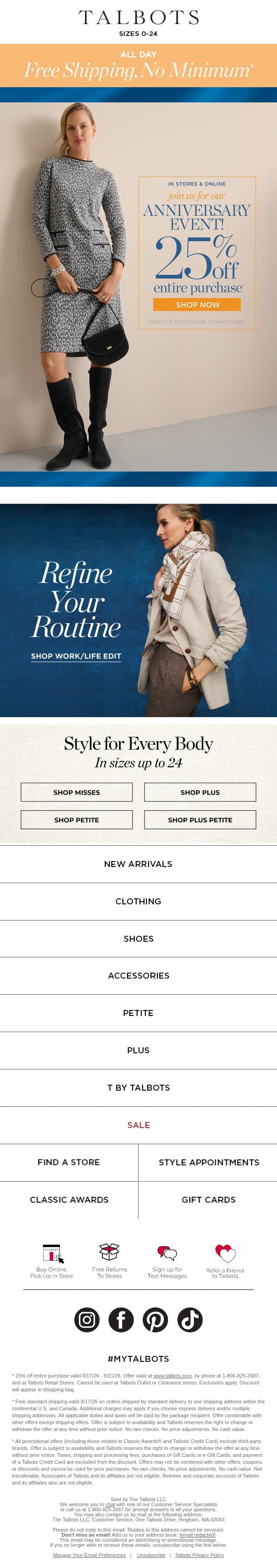 FREE shipping is ENDING* email from Talbots screenshot