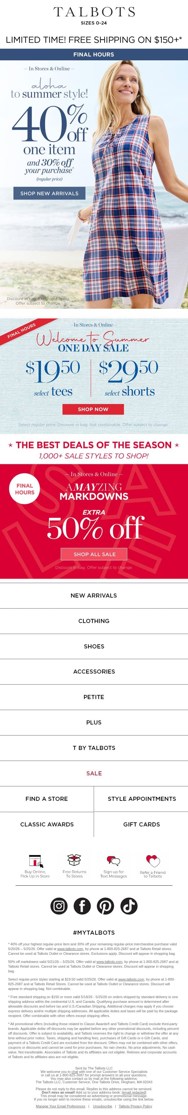 ⌛ Time’s running out on 3 AMAZING DEALS! email from Talbots screenshot