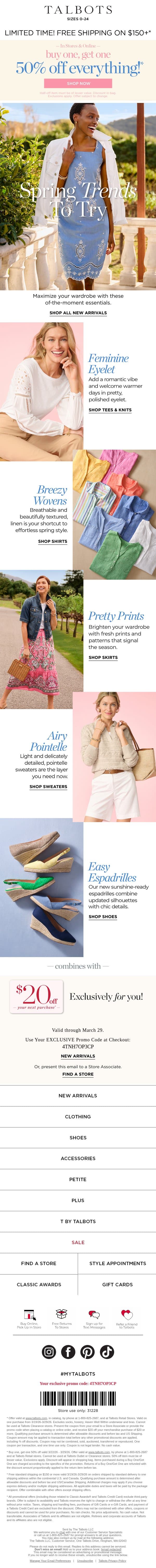💐 BOGO 50% off STARTS NOW! email from Talbots screenshot