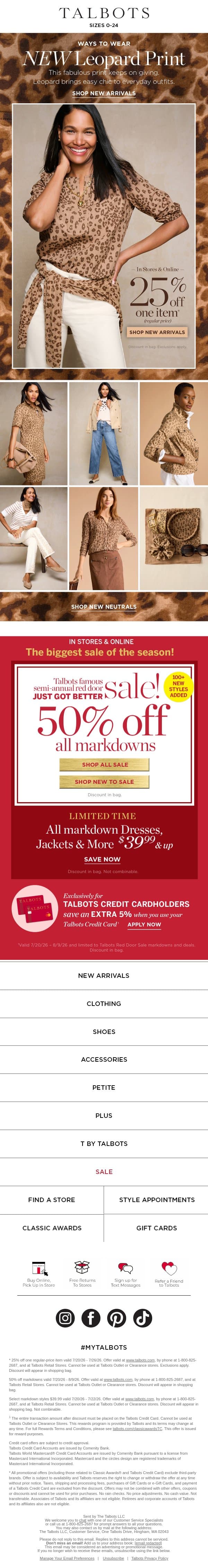 NEW Leopard Print + 25% off a favorite email from Talbots screenshot