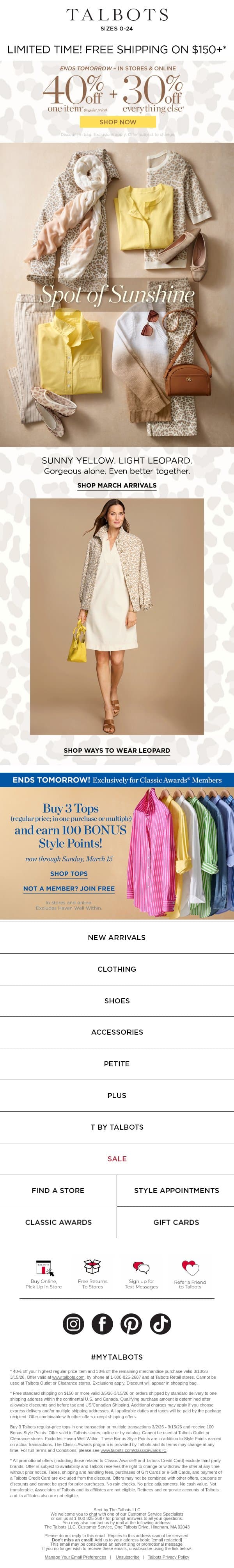 40% off 1 + TRENDS TO TRY email from Talbots screenshot